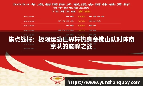 焦点战报：极限运动世界杯热身赛佛山队对阵南京队的巅峰之战